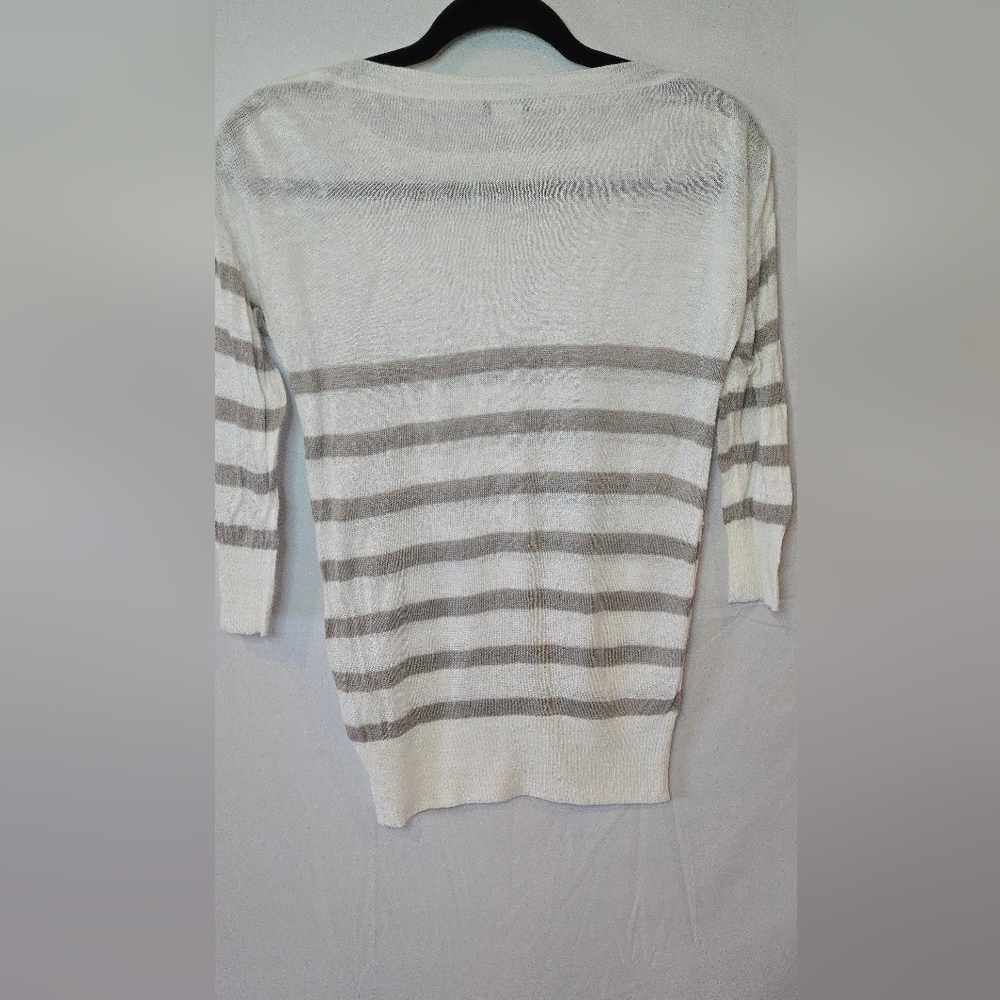 J. Crew Women's XS Linen White/Gray Striped Sweater - Picture 5 of 5